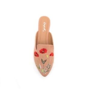 Qupid Blush Suede Floral Loafer Slides